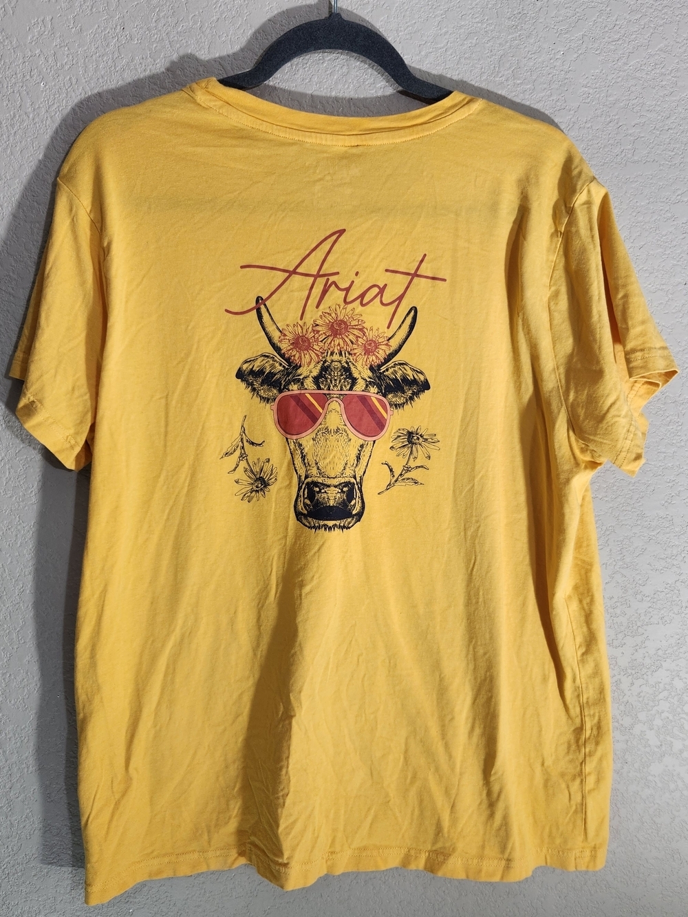 Ariat Yellow Graphic Tee with Cow & Sunglasses